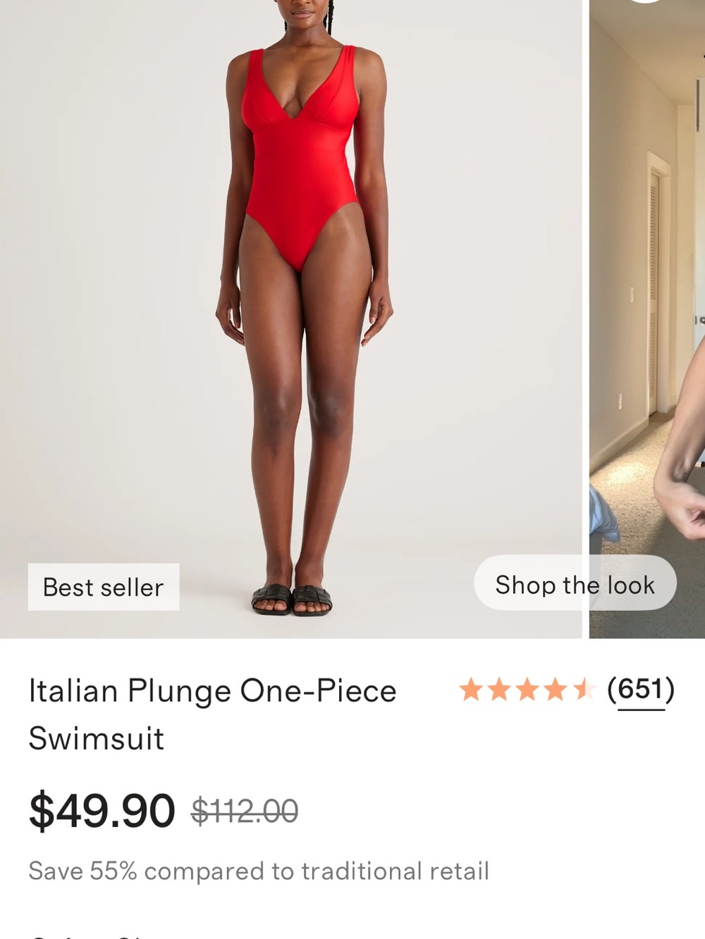 Quince Bright Red V-Neck One-Piece Swimsuit